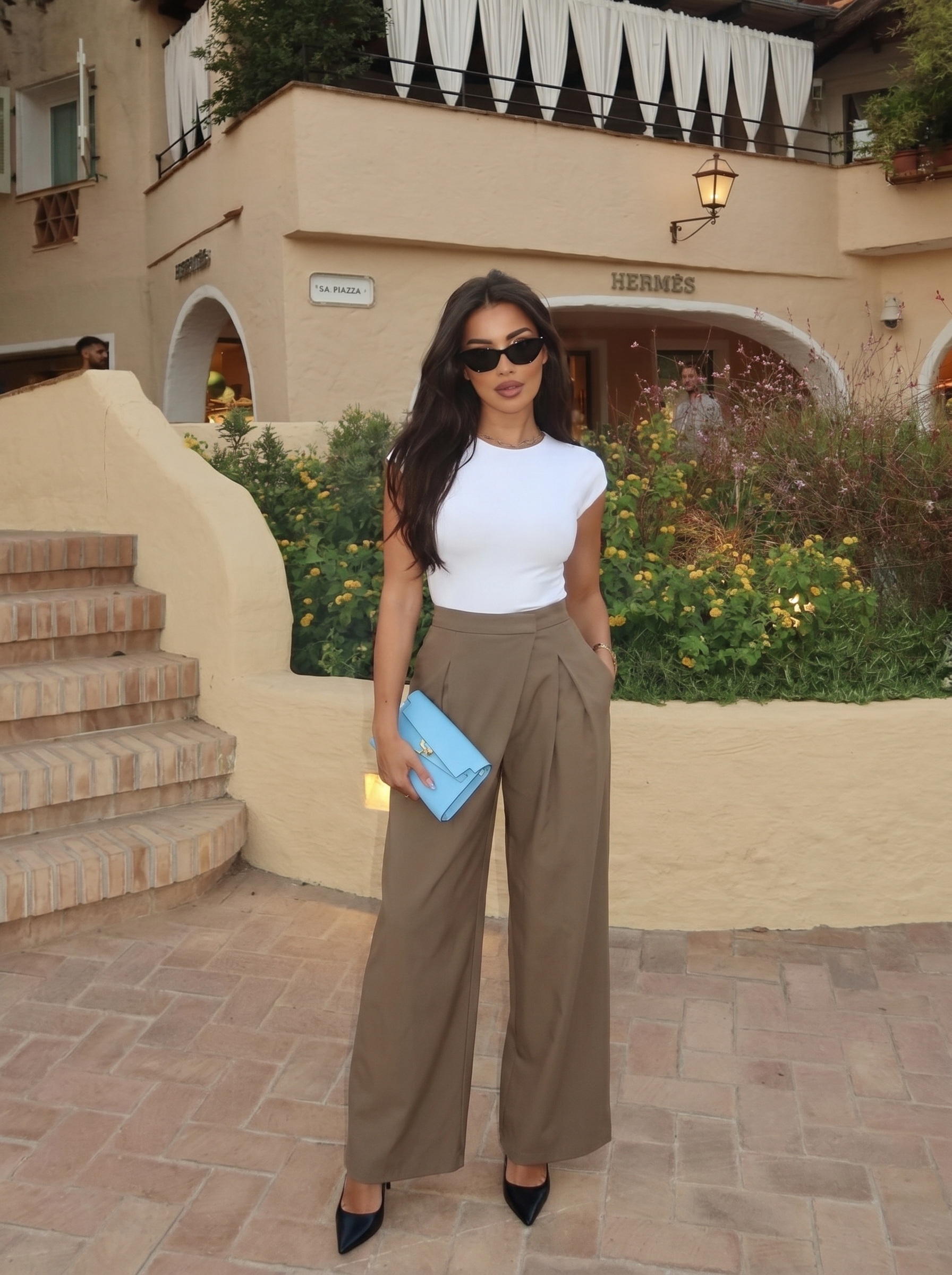 High-waisted pleated trousers