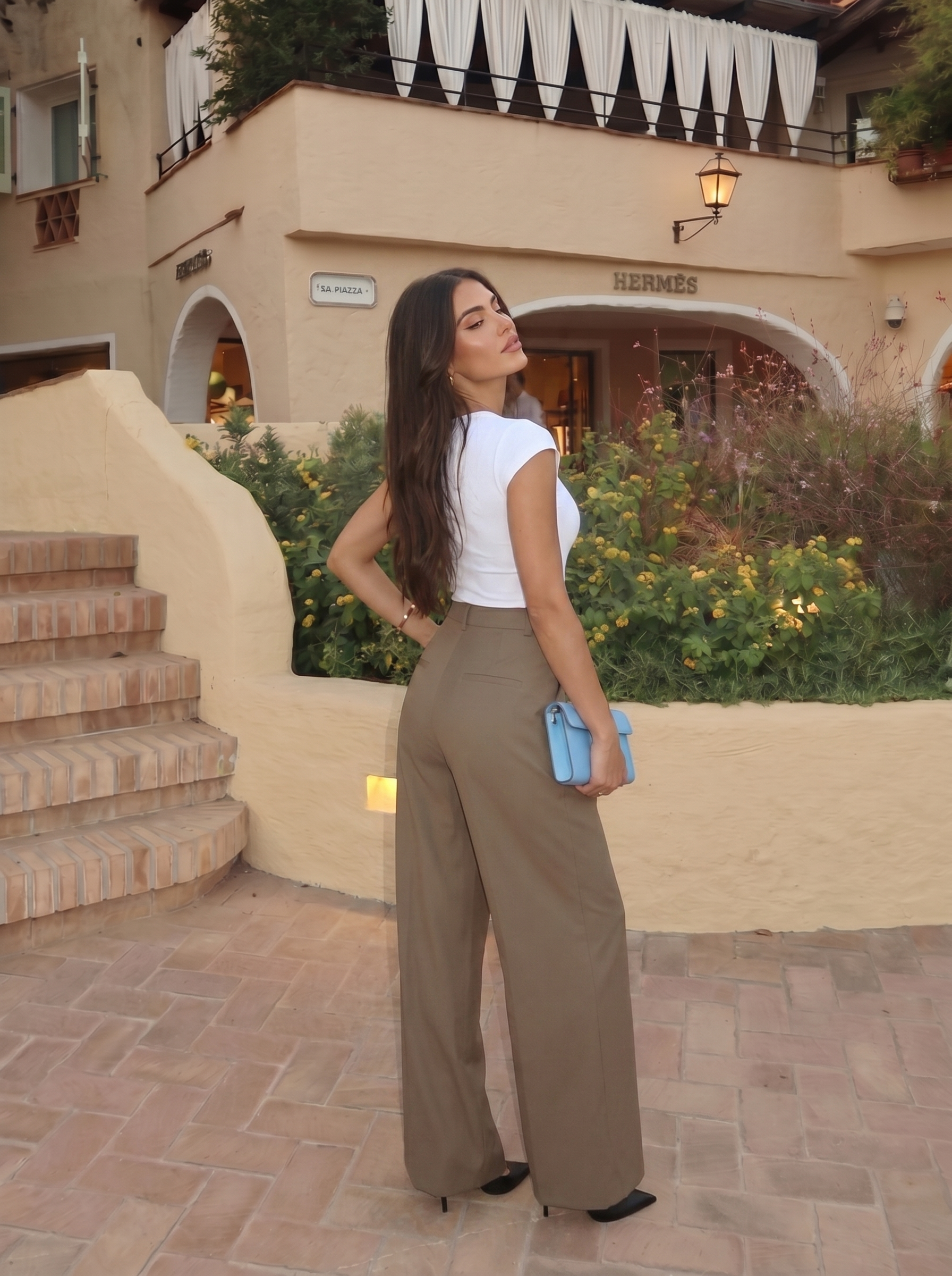 High-waisted pleated trousers